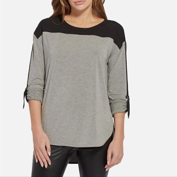 Lysse Billie Roll Tab top gray/black sheer back hem size Small - Picture 2 of 16